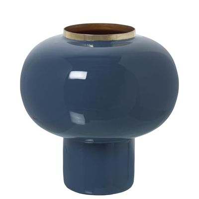 JARRÓN METAL ESMALTADO AZUL/DORADO_°20X20CM