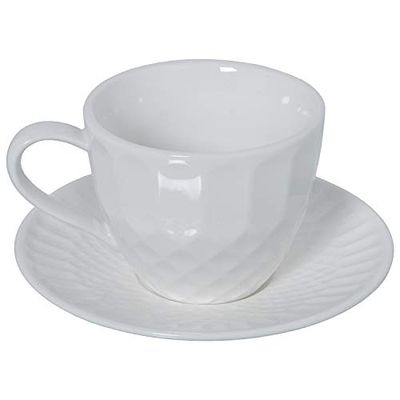 DRW Lot de 6 Tasses à thé en Porcelaine avec boîte Cadeau Blanc Tasse 10,5 x 8,2 cm Assiette 6,5 cm