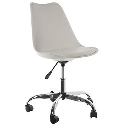 DRW Set de 4 Silla giratoria con Ruedas y Muelle de Gas de Metal y PP/PU en Blanco y Cromado 48x59x80/88cm