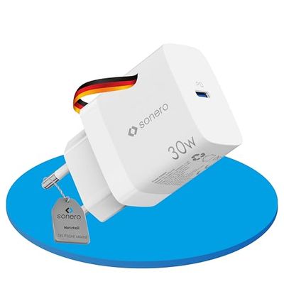 sonero USB-C-laddare, 1 x 30 watt USB-C-port, GAN-snabbladdare, USB-strömförsörjning, mobiltelefonladdare med automatisk laddningsströmavkänning, vit