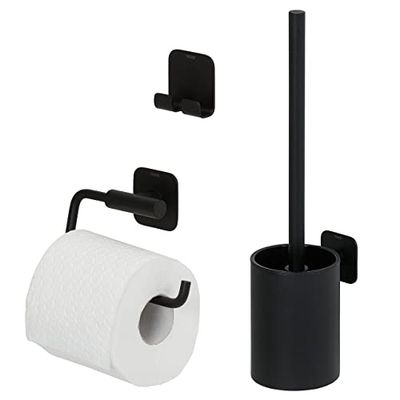Tiger Colar Ensemble d'accessoires de toilettes - Porte-brosse WC - Porte-rouleau papier toilette sans rabat - Crochet porte-serviette - Noir
