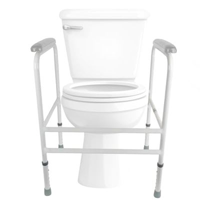 Homecraft Verstelbaar omrandingsframe voor wc, in hoogte verstelbare stalen handgreep - antislip badkamerveiligheidsondersteuning voor ouderen en gehandicapten - voorgemonteerde mobiliteitshulp