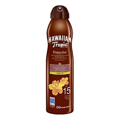 Hawaiian Tropic Aceite Solar - Bruma Aceite Seco Bronceador acelerador del bronceado SPF 15 Aceite de Argán - 177 ml (embalaje puede variar)
