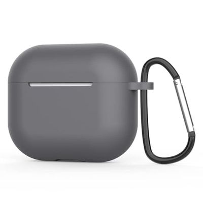 Compatibile con Apple AirPod 3a generazione 2021, accessorio protettivo in silicone con portachiavi, LED frontale visibile - Grigio
