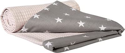 Medi Partners Couverture Bebe Couvertures de Bébé Plaid Enfant Nouveau-né 100% Coton pour Cadeau Naissance 75x100cm Multifonctionnel Bilatéral pour Landaus (Étoiles Grises avec Gaufre Rose Clair)
