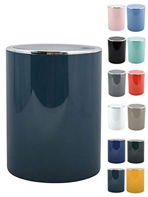 MSV Bathroom Series Aspen Design Cosmetic Bin with Swing Lid 6 litres Diameter x Height Approx. 18.5 x 26 cm Pastel Petrol