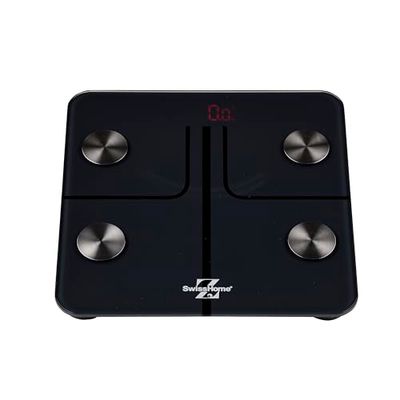 Swiss Home Aphrodite - Échelle de salle de bain - plate-forme en verre tempéré de 5 mm - coin avec verre de sécurité - Connectez-vous avec le système iOS/Android via Bluetooth - facile à utiliser