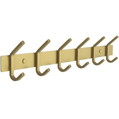SAYONEYES Brushed Gold Coat Rack Wall Mount with 6 Double Hooks for Hanging – 17 Inch Heavy Duty SUS304 Stainless Steel Rustic Coat Hooks – Hat, Clothes, Purse, Towel Wall Hooks – 1 Pack