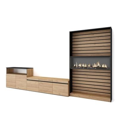 Skraut Home | Vardagsrumsmöbler för TV | Matsal Möbler Set | 360x186x35cm | För TV upp till 65" | Elektrisk spis | Modern stil | Ek och svart
