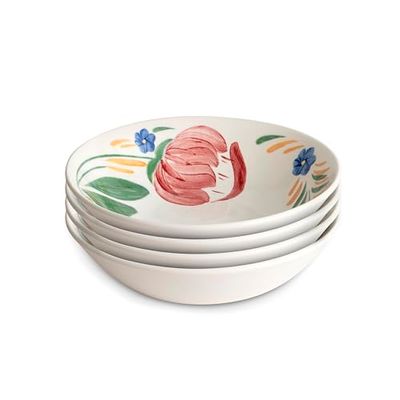 Wade WA967052CAP Capri Set of 4 Cereal Bowls with Vibrant Mediterranean Inspired Design, Crafted from Earthenware, Made in Stoke-on-Trent, 19cm, Multi-Coloured, Design May Vary
