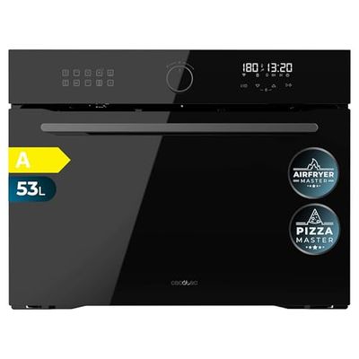 Cecotec Four Encastrable Bolero Hexa AF314500 Glass Black A de 53 L. Fonction Friteuse, 2900W, 11 Fonctions, Airfryer Master, Pizza Master, Faible Consommation, Nettoyage Facile