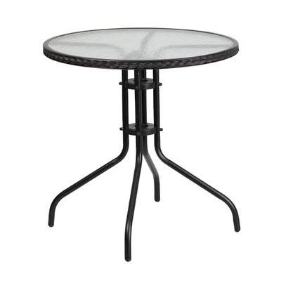 Flash Furniture Mesa de vidro com borda 28RD, parte superior transparente/vime preto, 28" redondo