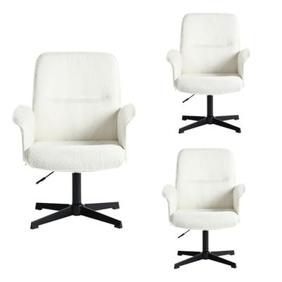 MEUBLE COSY Set van 3 bureaustoelen, draaibaar, in hoogte verstelbaar, make-uptafelstoel, stoel van bouclé-stof, voor werkkamer, slaapkamer, wit, metaal, 66 x 63 x 82-94 cm, 3 stuks