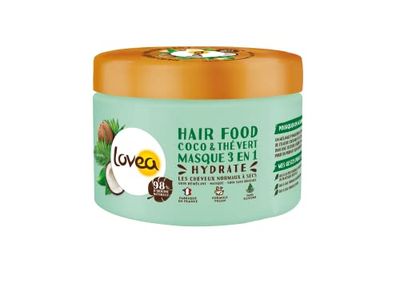 LOVEA - Hair Food - Masque 3 En 1 - Huile De Coco & Thé Vert - Hydrate, Assouplit & Démêle - Cheveux Normaux à Secs - 98% D'Origine Naturelle - Sans Silicone - Vegan - Fabriqué En France - 390 ml
