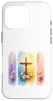 Croce Con Gigli Arte Floreale Spirituale Religione Custodia per iPhone 16 Pro