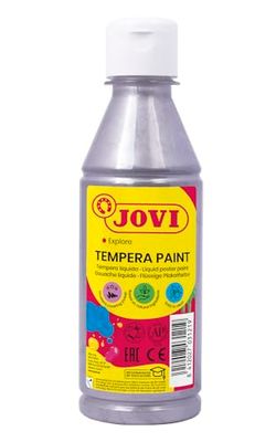 Jovi - Vloeibare temperaverf, flacon 250ml, Zilverkleur, Verf op basis van natuurlijke ingrediënten, Makkelijk te wassen, Glutenvrij, Ideaal voor schoolgebruik (50237)