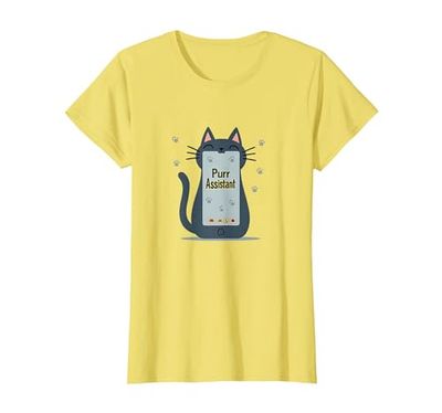 Asistente de ronroneo: Lindo diseño de teléfono Inteligente de Gato para Amantes de Las Camiseta, Mujer, Limón, L