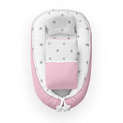 Kospu babynest con cuscino e coperta per neonati, 100% cotone, imbottitura in schiuma di poliestere e perline in silicone, paracolpi 90 x 70 cm