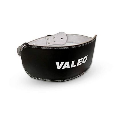 Valeo VRL6 - Cinto de levantamento de pesos acolchoado de couro contornado de 6 polegadas com forro de camurça