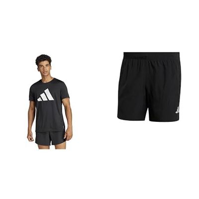 adidas Uomo Run It Tee T-Shirt And Essentials 3-Stripes Woven Shorts Casual Shorts, Black