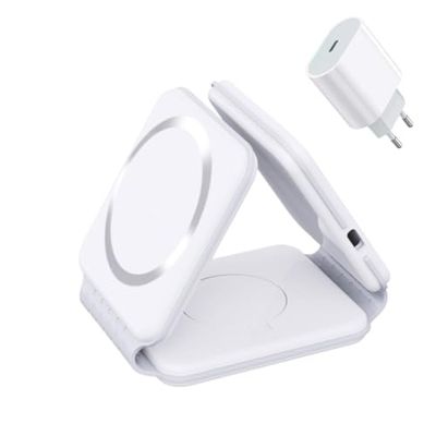 Stazione di ricarica 3 in 1 Caricatore da viaggio wireless pieghevole Samaray da 15 W Adattatore USB C da 20 W incluso!