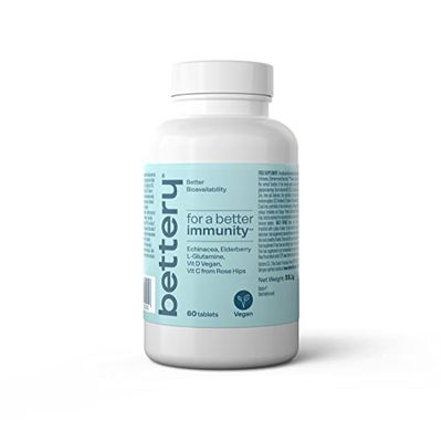 Bettery For a Better Immunity (60 comprimidos) - Complemento Alimenticio vegano para refuerzo inmunitario con fuentes naturales de vitamina B3 y C y más - Antioxidante natural - Sin aditivos