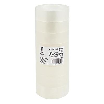 memobe Amex Cinta adhesiva transparente multiusos, para escuela, oficina, trabajo, película adhesiva resistente y duradera, con adhesivo acrílico, rollos adhesivos multiusos, 18 mm x 30 m, 8 unidades