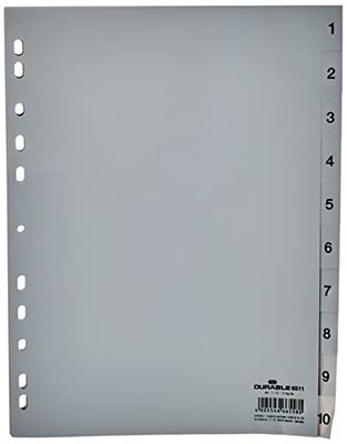 Durable 6511 10 cijferregisters - PP, 1-10, A4, 10 vellen, grijs