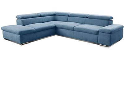 CAVADORE 5900984024717 Alkatraz-Sofá de canto estofado, tecido (90% poliéster, 10% PA), azul claro, links otomane