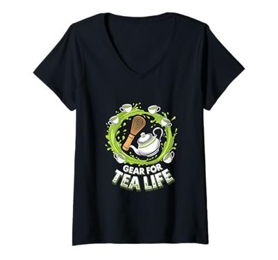 Donna Gear for Tea Life - Frusta in bambù per tè verde, Energy Zen Joy Maglietta con Collo a V