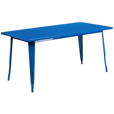 Flash Furniture Mesa retangular de metal para interiores e exteriores, de grau comercial de 31,5 x 63 polegadas, ferro, borracha, azul, 31,5" W x 63" L