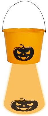 FIESTAS GUIRCA | Cubo di Halloween con Luce alla Base (15x20 cm) - Accessorio per Halloween e Feste in Maschera - Ideale per Raccogliere Dolci e Decorazioni - Arancione