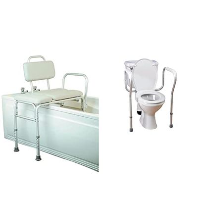 Homecraft Padded Bath Transfer Bench, Bath Chair Bathroom Aid & Toilet Safety Frame, Height Adjustable, Bathroom Safety Aid for Easy on and Off, Support or Elderly/Disabled Height: 64 x 75cm