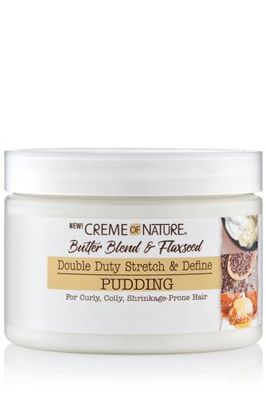 Creme of Nature, Butter Blend & Flaxseed, Crème Coiffante Pudding, apporte élasticité et définition aux boucles, hydrate, non collant, soin cheveux Bouclés Frisés Crépus, sans rinçage, 326ml