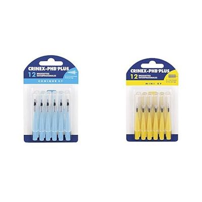 CRINEX - Phb Plus Conique Gf - Brossette Dentaire - Fibres en Tynex - Bleu - 12 Brossettes par Unité & Phb Plus Mini Gf - Brossette Dentaire - Fibres en Tynex - Jaune - 12 Brossettes par Unité