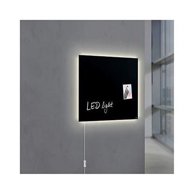 SIGEL GL400 Lavagna magnetica in vetro premium, superficie lucida, 48 x 48 cm, con LED, montaggio facile, nero, Artverum