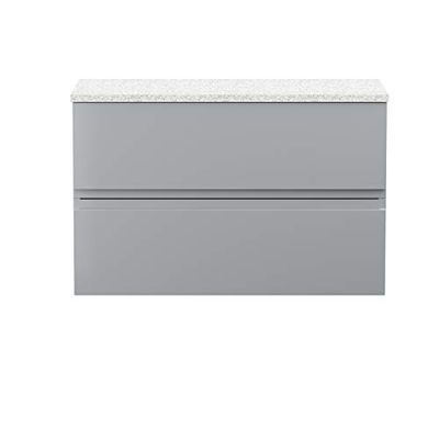 Hudson Reed URB206LSW Urban | Modern Bathroom Wall Hung Vanity Unit with 2 Soft Close Drawers and Sparkling White Worktop, 800mm, Satin Grey