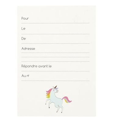 PARTY TIME - EA10213 - Lote de 6 Tarjetas de invitación Unicornio