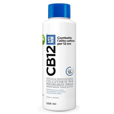 CB12 Collutorio Quotidiano, Senza Alcool, Combatte Alito Cattivo, Effetto 12 Ore, con Fluoruro, Senza Alcool, 500 ml