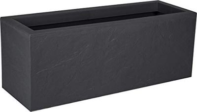 EDA - Balconnière Volcania'Up 25 L - Décor Imitation Pierre - Simple Paroi - Zone de Rétention d'eau - 59 x 19,5 x 22,8 cm - Gris Anthracite