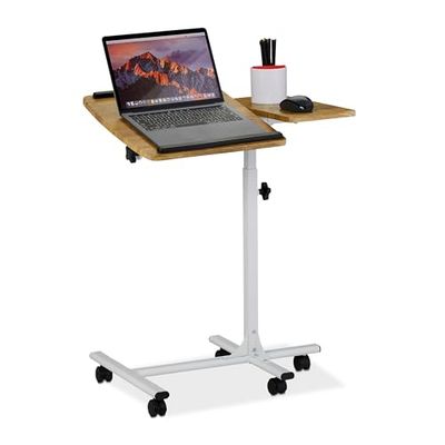 relaxdays Laptoptisch höhenverstellbar mit Rollen Table de lap Top réglable en Hauteur, sur roulettes, plaques inclinables, Support pour Souris HlP: 68x88x61, Fer, 1 élément
