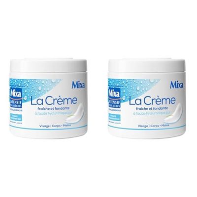 Mixa Intensif Peaux Sèches - La Crème Fraîche et Fondante à l’Acide Hyaluronique Pur - Multi Usages Visage, Corps, Mains, Pieds - Hydratation 24h - Pénétration rapide - Hypoallergénique - Pot 400ml