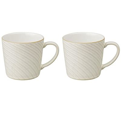Denby - Impression Cream Large Coffee Mug Set of 2 - 400ml Stoneware Ceramic Tea Mug Set - Dishwasher Safe, Microwave Safe