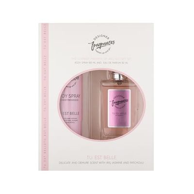 Designer Fragrances Tu Est Belle Female Gift Set - Includes 100ml Body Spray Deodorant Cans, 50ml Women’s Eau De Parfum Sprays - For Instant Freshness on The Go - Long Lasting Smells
