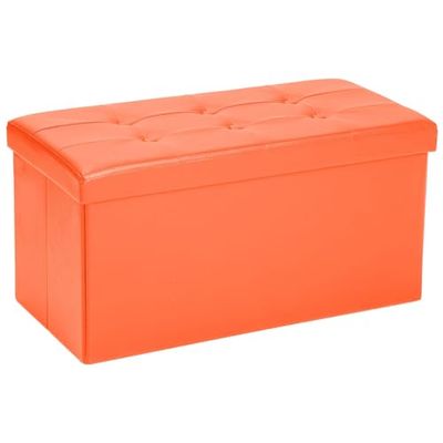 COSYLAND Puff Almacenaje 80L, Banco Almacenaje, Capacidad de Carga 200 kg, Tapizado PVC, Baúl para Dormitorio, Salón, Entrada, Juguetes, Organizador Multifuncional, Plegable, Naranja, 76x38x38cm