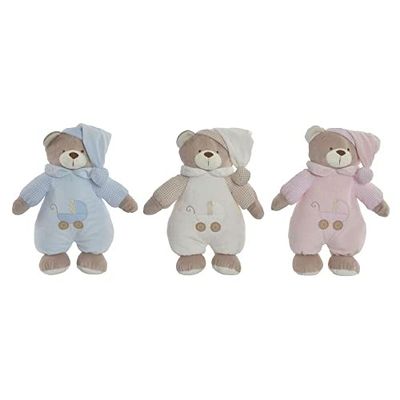 DKD Home Decor Oso de Peluche Beige Rosa Azul Cielo Rosa Claro Metal Musical Infantil Oso 30 x 40 cm 16 x 12 x 30 cm (3 Piezas)