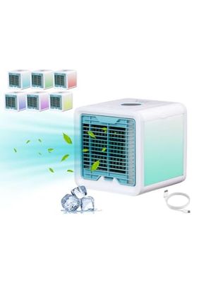 BEPER P206RAF200 Refroidisseur d'air Portable, Climatiseur Mobile Mini, Humidificateur, Purificateur avec 7 Couleurs LED, 750 milliliters, Blanc et Gris