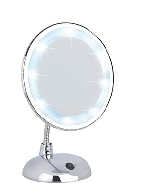 WENKO LED staande schoonheidsspiegel, stijl chroom verlicht, draaibare functie, kunststof, 17,5 x 28 x 12 cm, chroom