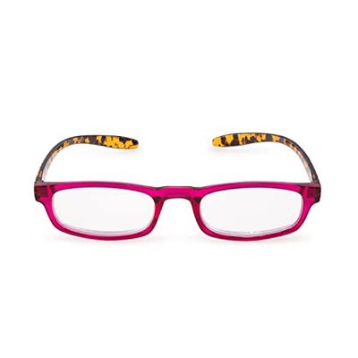 Contacta, Hug, Occhiali da Lettura per Uomo e Donna, Occhiale Autoreggente da Collo, Aste Allungate e Ricurve, Colore Lampone con Asta Demi, Diottrie +2,50, Confezione con Astuccio Portaocchiali, 19g