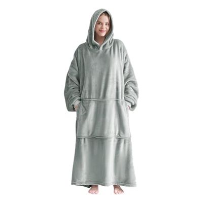 Good Nite Draagbare deken, oversized hoodiedeken voor dames en heren, sherpa-knuffeldekens voor volwassenen, pluizige warme capuchon met zakken, grijs, Lichtgrijs, Flannel-90x130 cm